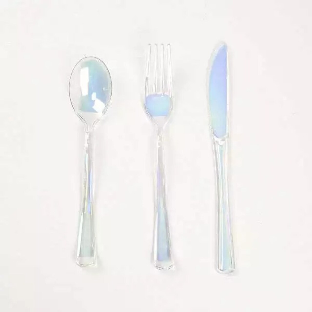24 Iridescent Plastic Cutlery Spoon Fork Knife Set Disposable Tableware Party